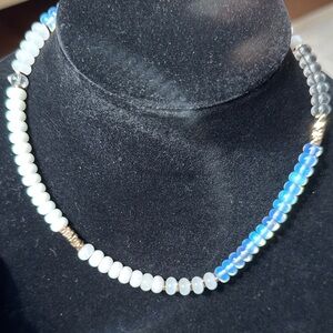 Napier White, Clear, Iridescent  Beaded Necklace with Gold Accents